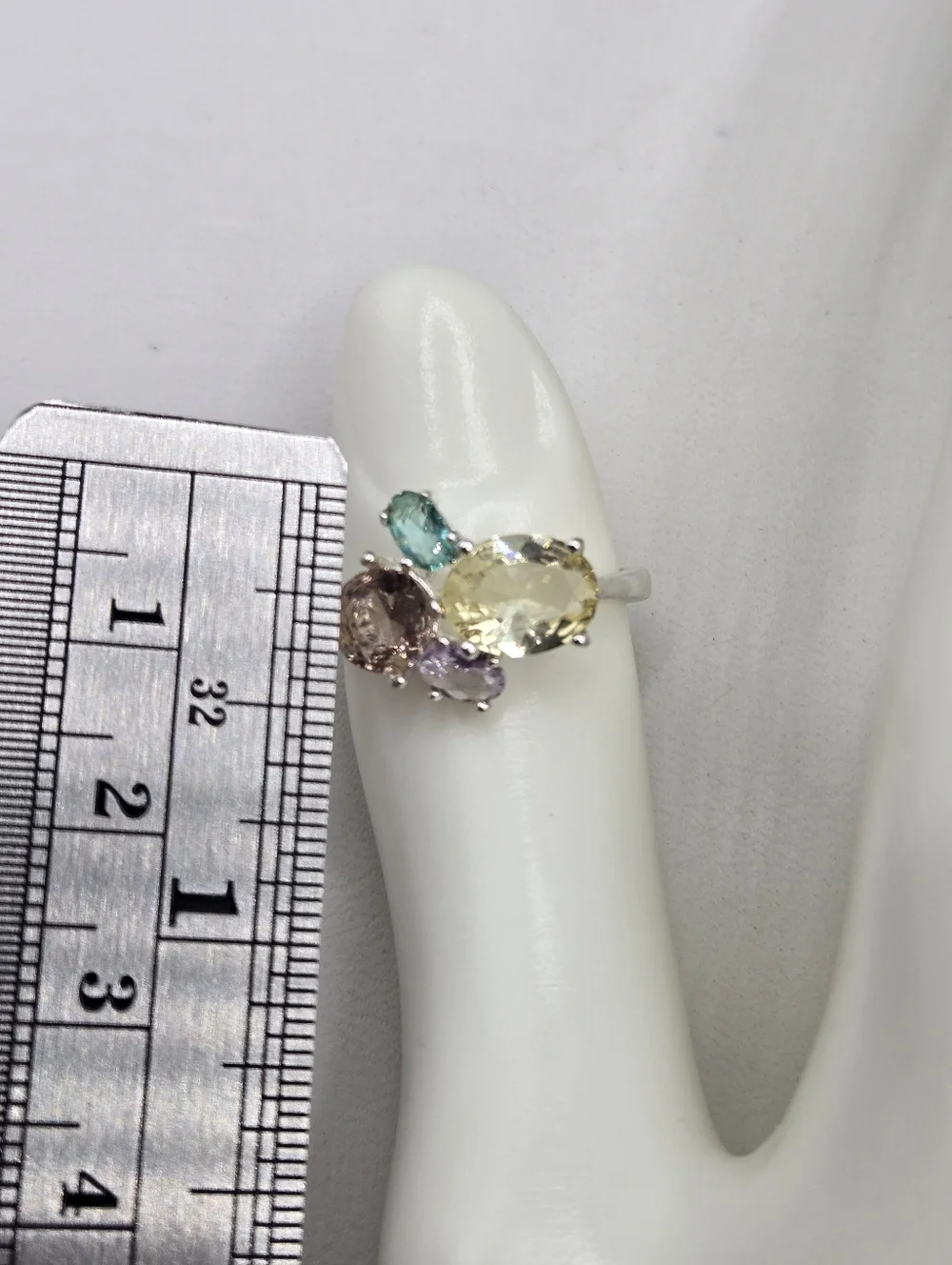 Swarovski Crystal Elements Silver Statement Ring Blue Purple Yellow Size 7.5 - Picture 6 of 7
